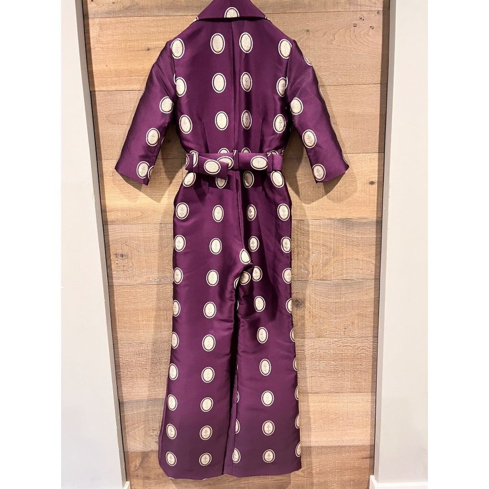 LISOU Jade Dark Purple Cameo Silk Jacquard Jumpsuit SIZE 6 - Picture 9 of 16